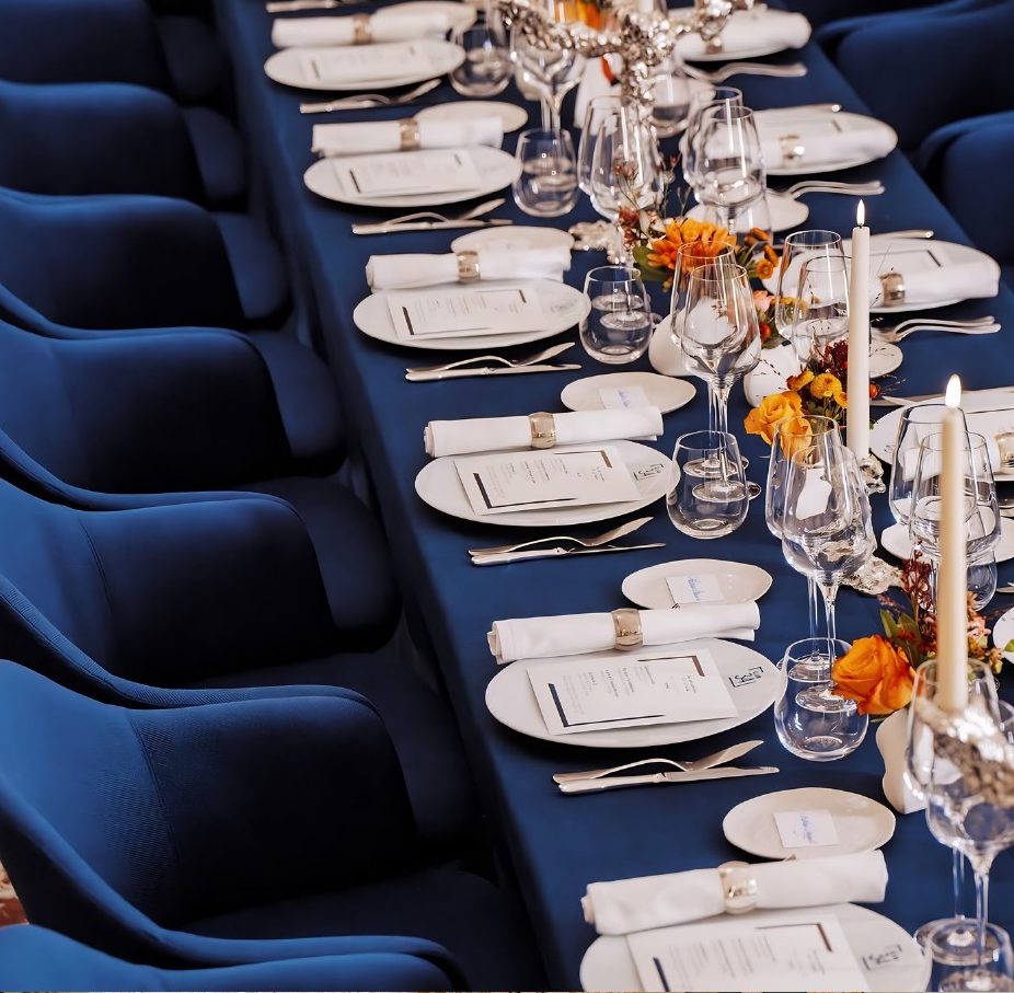 Blue velvet dinner table