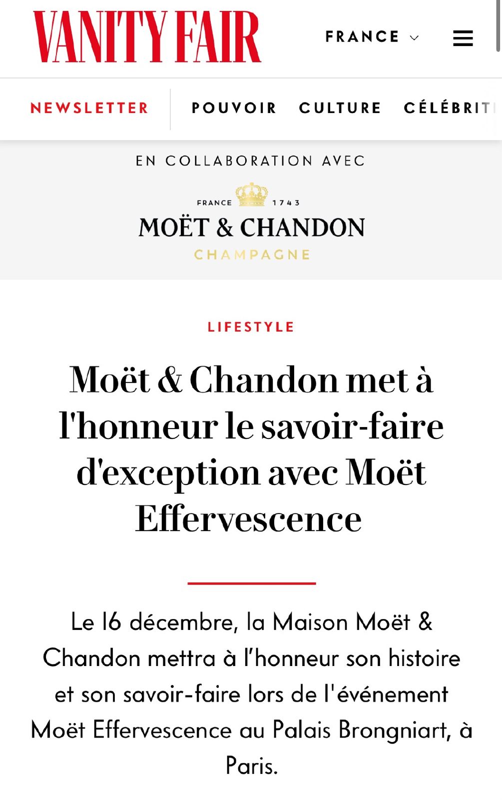 Vanity Fair article on Moët Effervescence