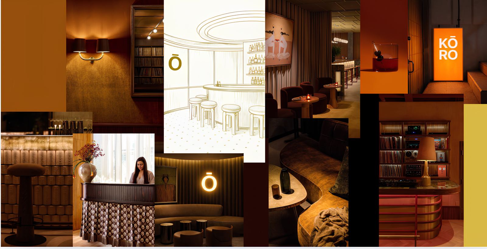 Restaurant concept moodboard in warm tones