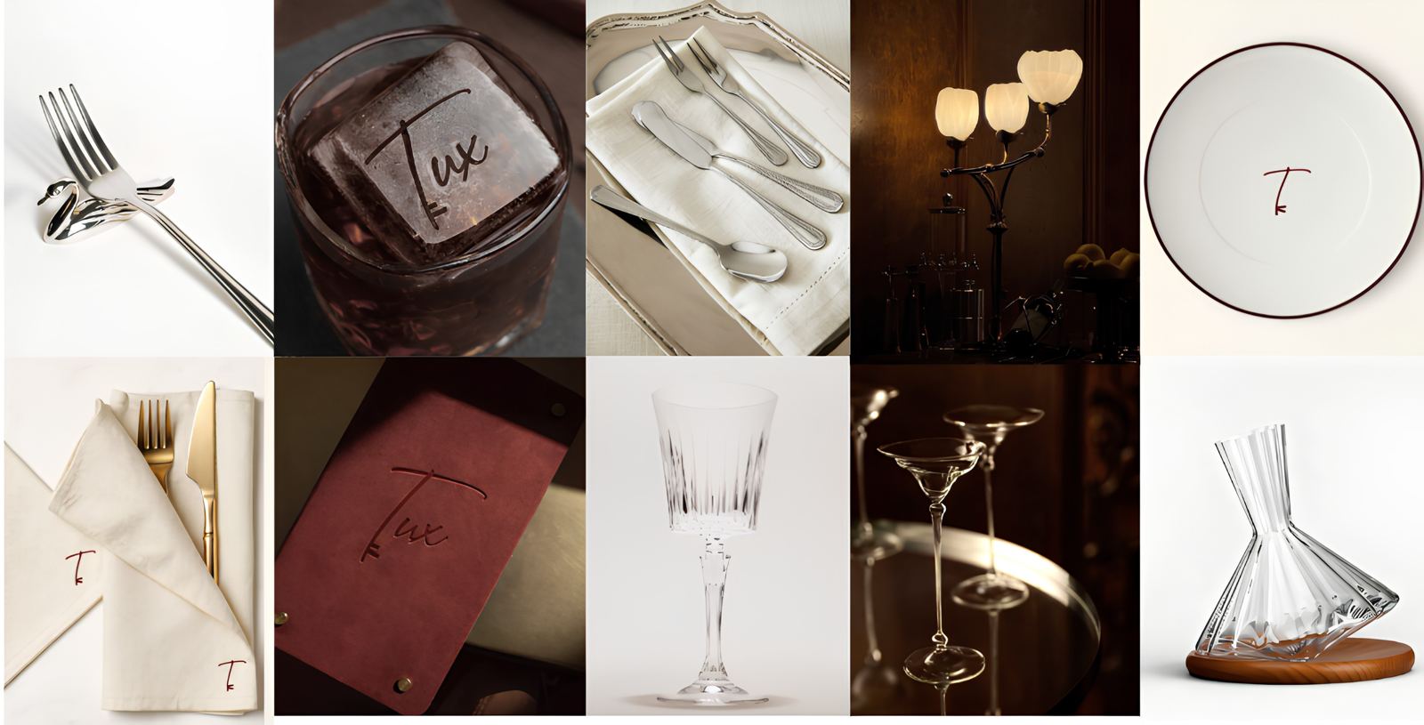 Tux tableware and glassware